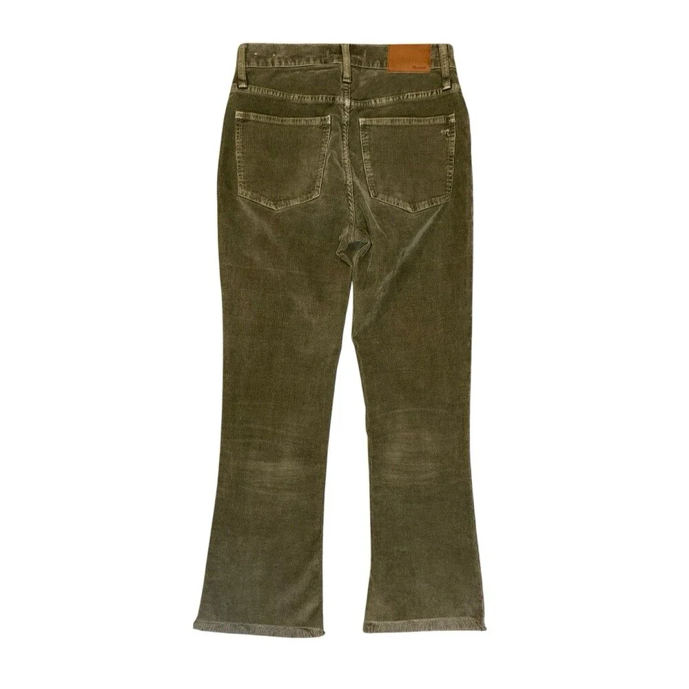 Madewell Cali Demi-Boot Button Fly Raw Hem Capers Green Corduroy Pants Size 24
